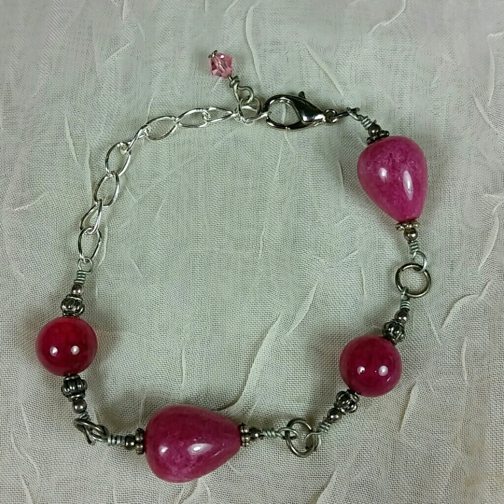 Bracelet Pink Stone Bead Silver
